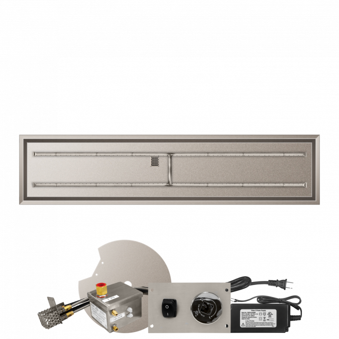 Firegear Stainless Steel Series 84" x 16" Linear Drop-In Pan Propane Gas Fire Pit H Burner System With All Weather Electronic Ignition System