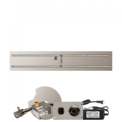 Firegear Stainless Steel Series 84" x 16" Linear Flat Pan Natural Gas Fire Pit H Burner System With All Weather Electronic Ignition System