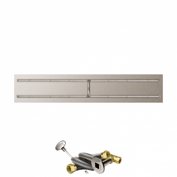 Firegear Stainless Steel Series 84" x 16" Linear Flat Pan Natural Gas Fire Pit H Burner System With Match Throw Ignition System