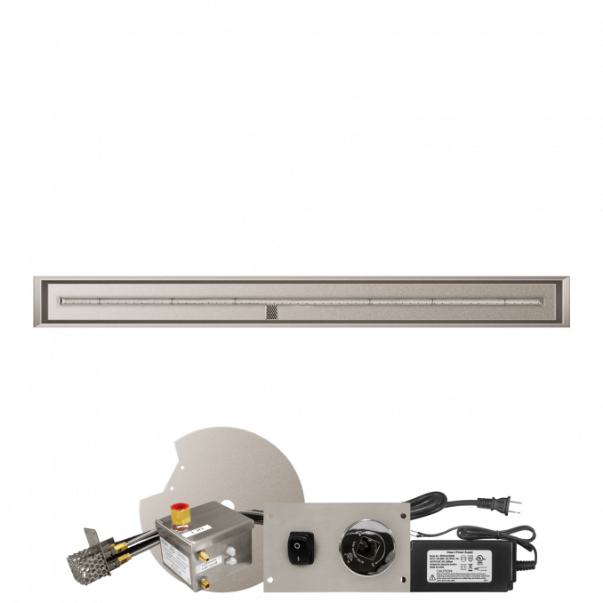 Firegear Stainless Steel Series 84" x 6" Linear Drop-In Pan Propane Gas Fire Pit T Burner System With All Weather Electronic Ignition System