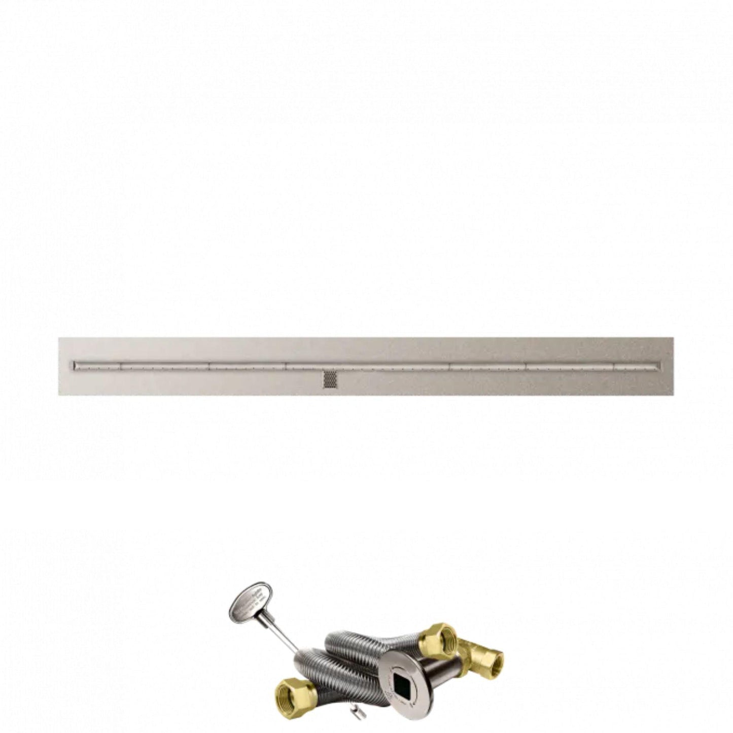 Firegear Stainless Steel Series 84" x 8" Linear Flat Pan Natural Gas Fire Pit T Burner System With Match Throw Ignition System