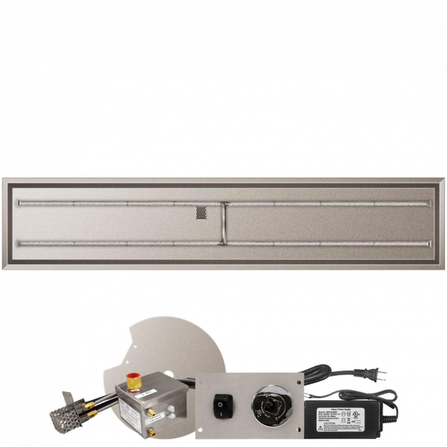 Firegear Stainless Steel Series 96" x 16" Linear Drop-In Pan Natural Gas Fire Pit H Burner System With All Weather Electronic Ignition System
