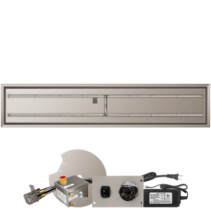 Firegear Stainless Steel Series 96" x 16" Linear Drop-In Pan Natural Gas Fire Pit H Burner System With All Weather Electronic Ignition System