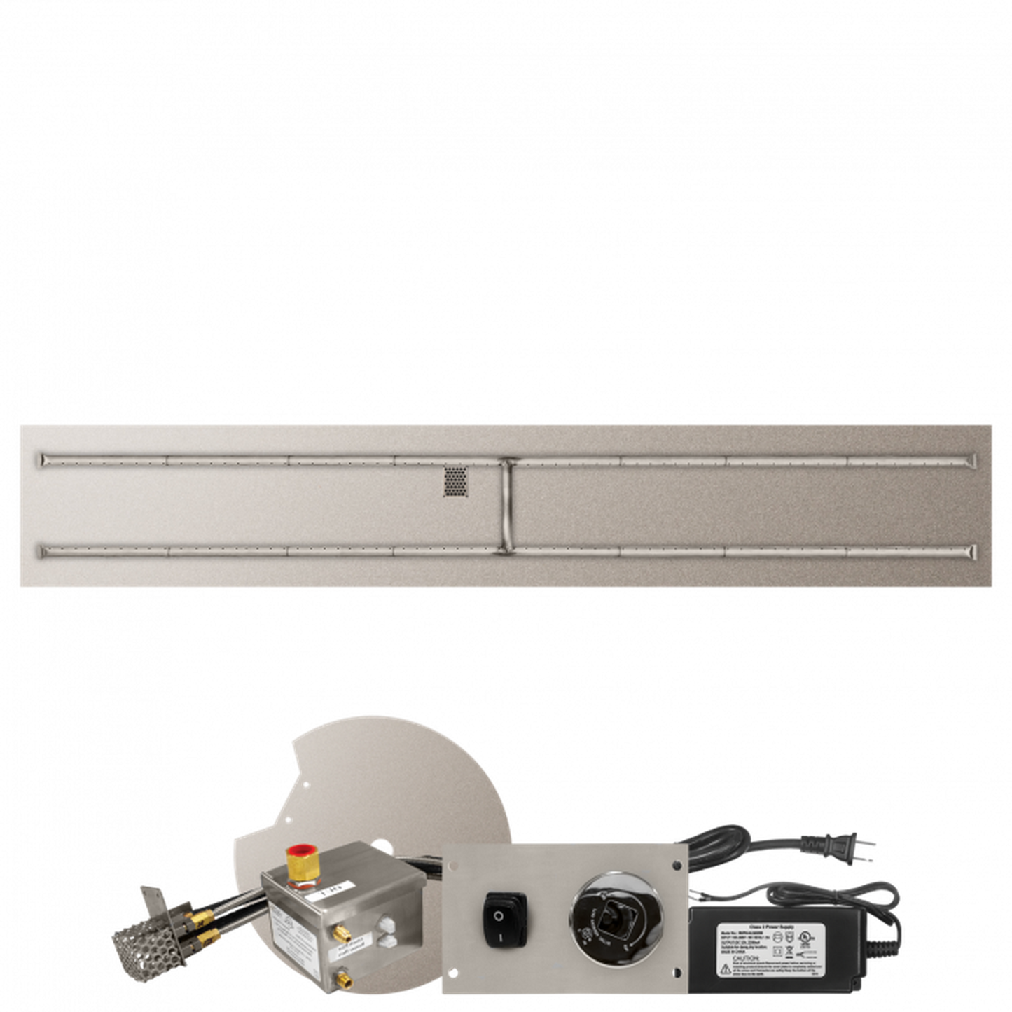 Firegear Stainless Steel Series 96" x 16" Linear Flat Pan Natural Gas Fire Pit H Burner System With All Weather Electronic Ignition System