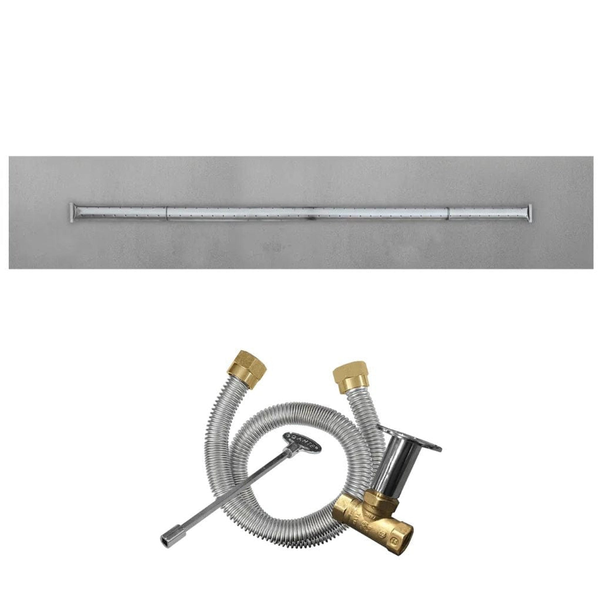 Firegear Stainless Steel Series 48" x 8" Linear Flat Pan Natural Gas Fire Pit T Burner System With Match Throw Ignition System