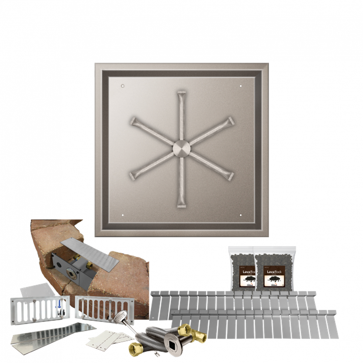 Firegear Stainless Steel Series SRW 20" Square Drop-In Pan Natural Gas Fire Pit Kit With Match Throw Ignition System