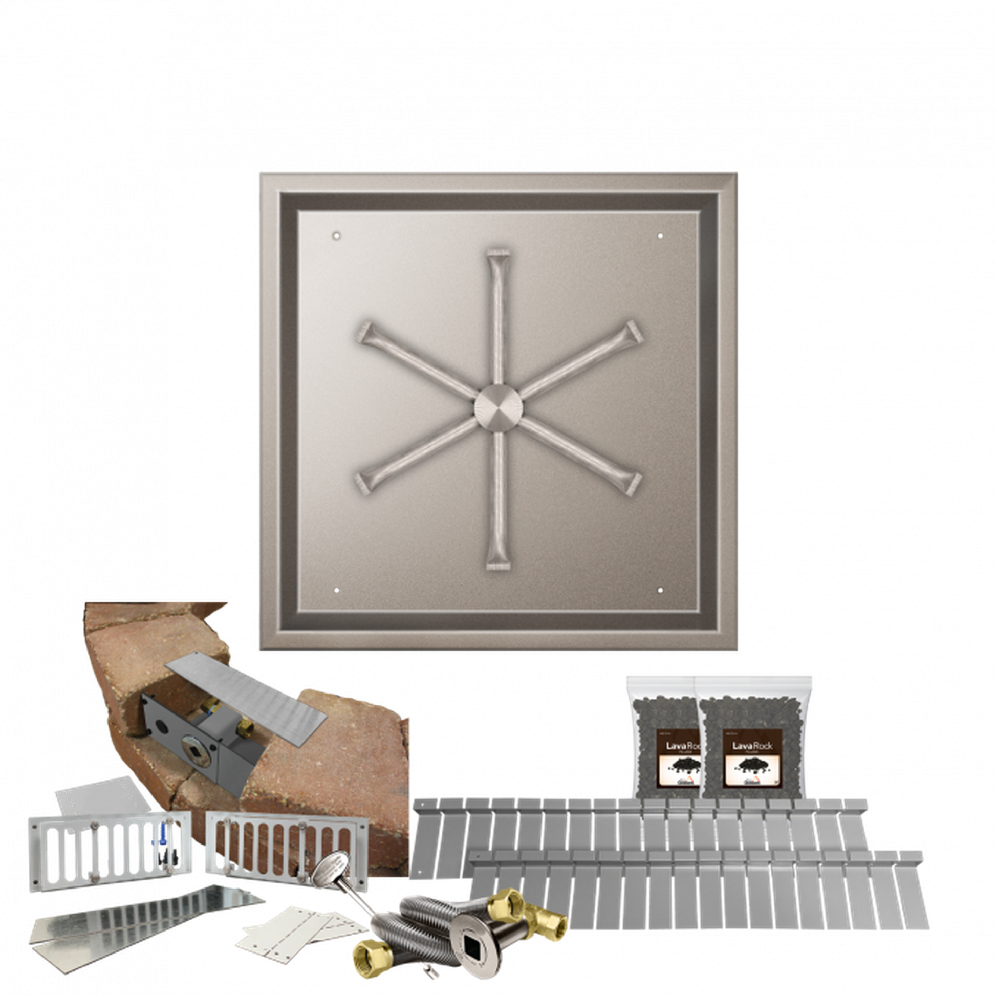 Firegear Stainless Steel Series SRW 20" Square Drop-In Pan Natural Gas Fire Pit Kit With Match Throw Ignition System