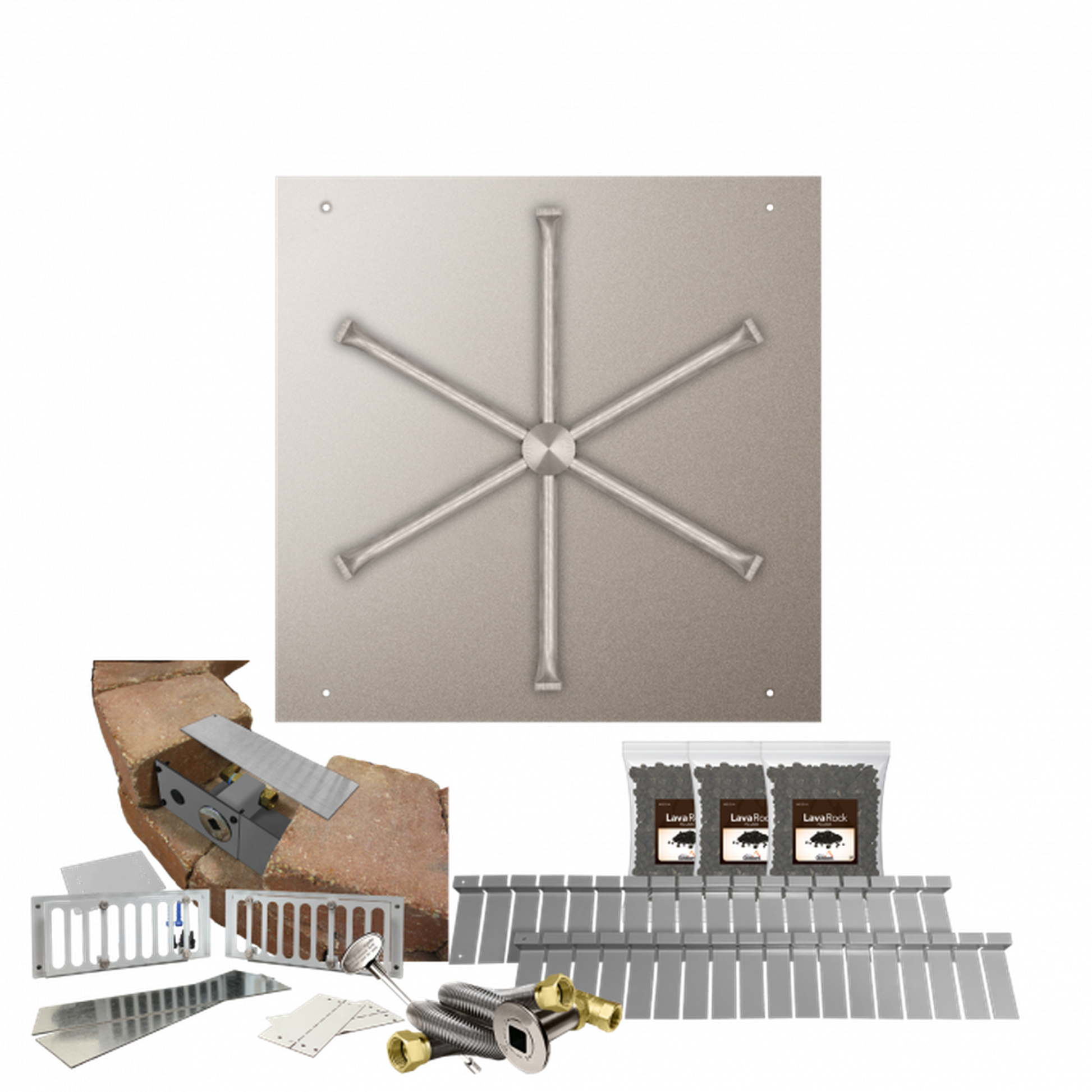 Firegear Stainless Steel Series SRW 25" Square Flat Pan Natural Gas Fire Pit Kit With Match Throw Ignition System