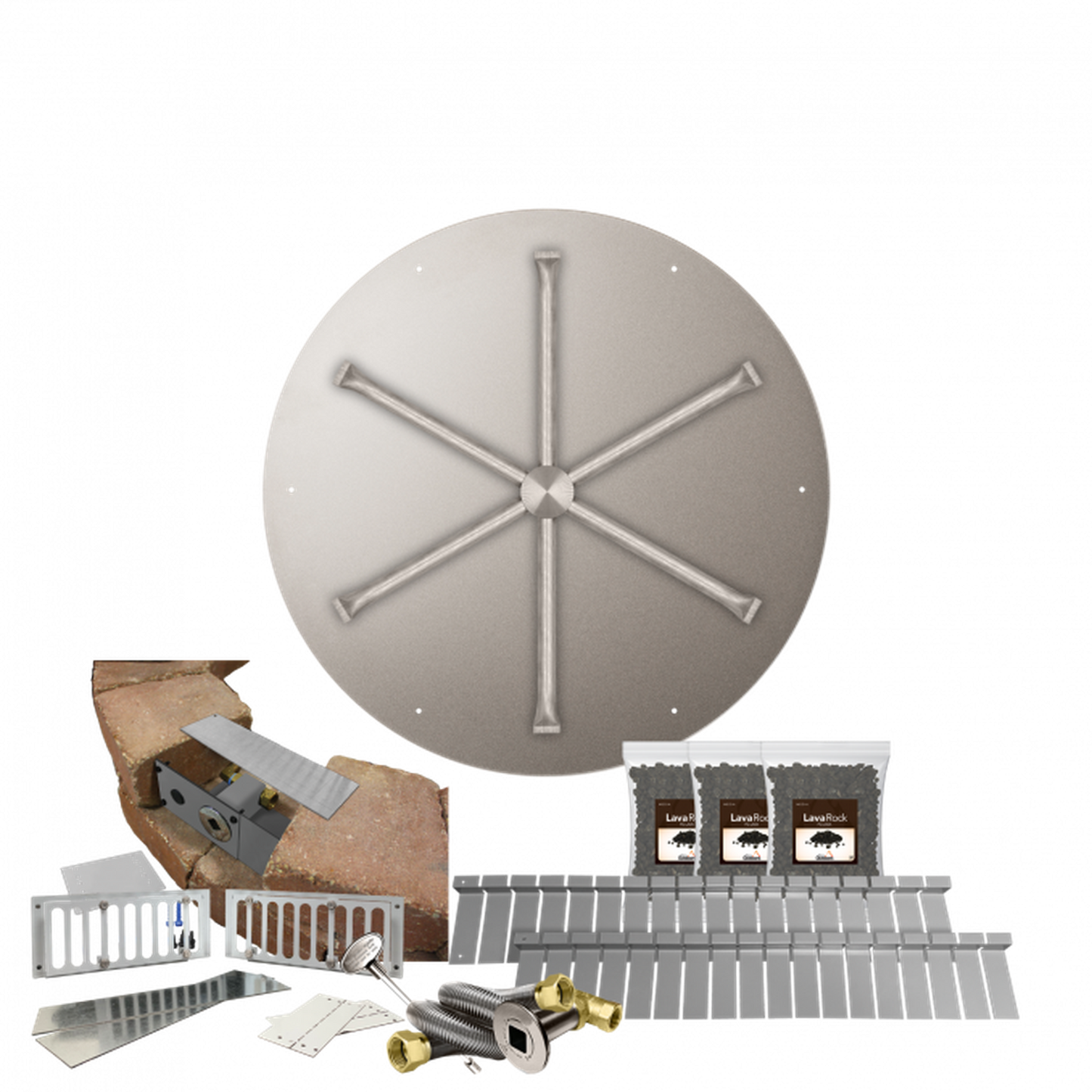 Firegear Stainless Steel Series SRW 26" Round Flat Pan Natural Gas Fire Pit Kit With Match Throw Ignition System