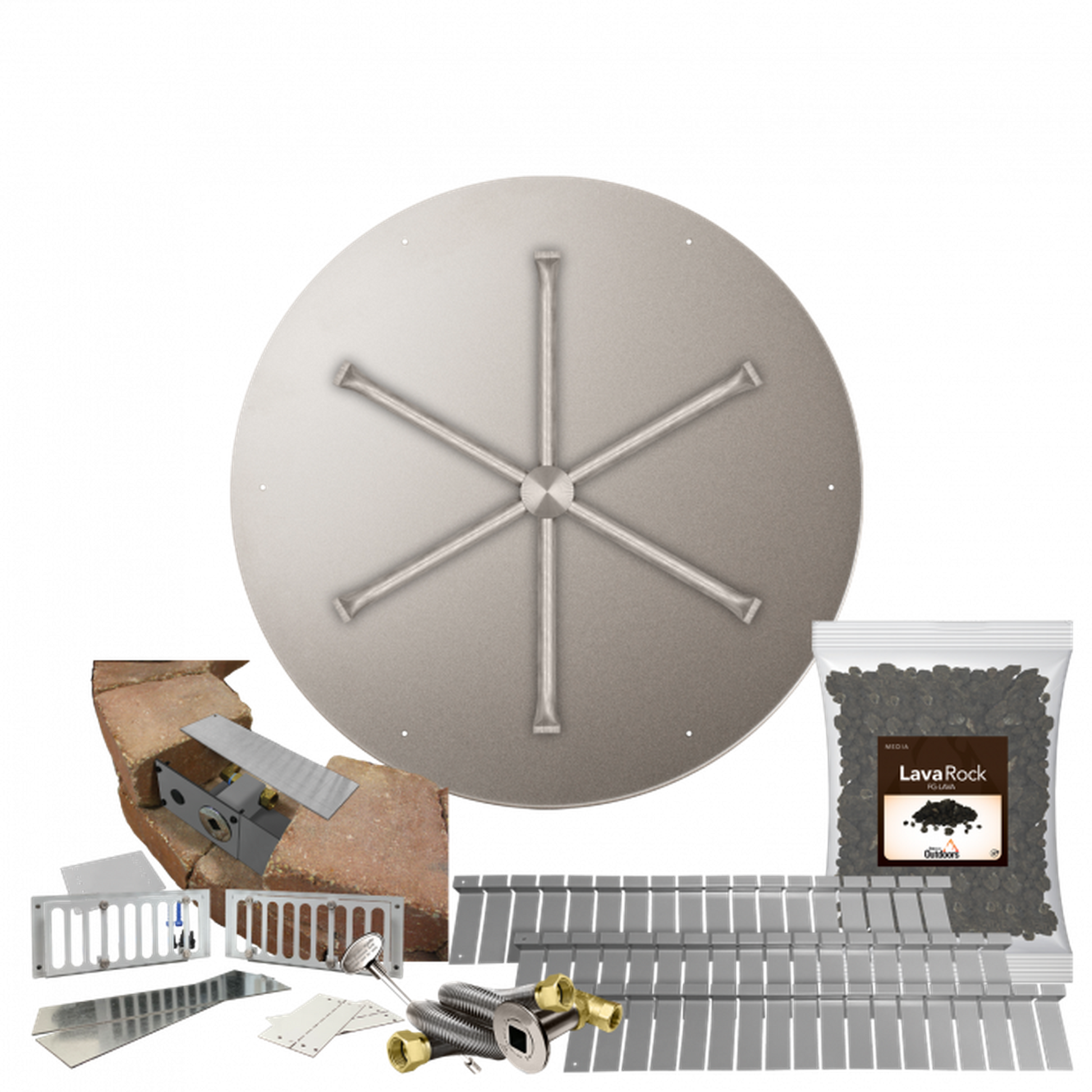 Firegear Stainless Steel Series SRW 29" Round Flat Pan Natural Gas Fire Pit Kit With Match Throw Ignition System