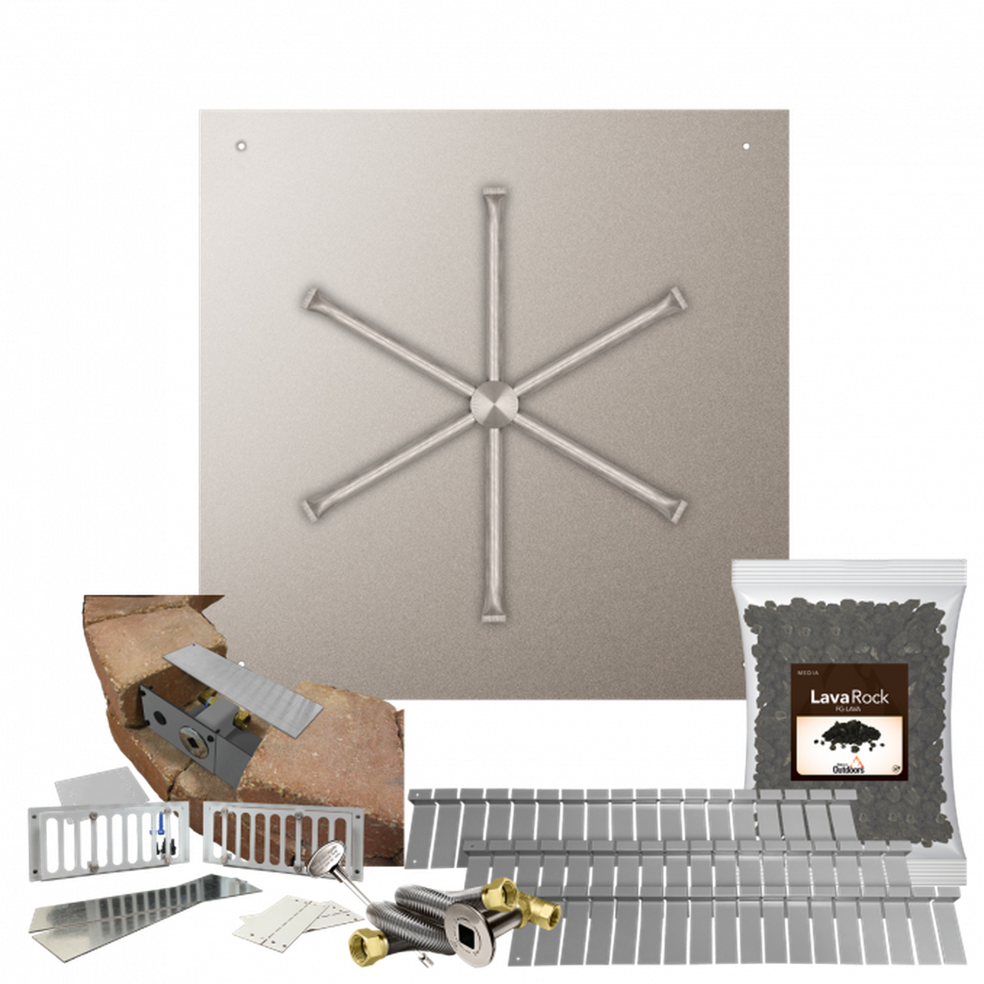 Firegear Stainless Steel Series SRW 30" Square Flat Pan Natural Gas Fire Pit Kit With Match Throw Ignition System