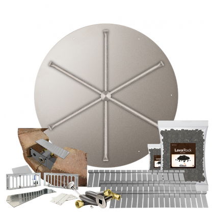Firegear Stainless Steel Series SRW 34" Round Flat Pan Natural Gas Fire Pit Kit With Match Throw Ignition System and 6" Vent Kit