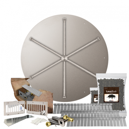 Firegear Stainless Steel Series SRW 34" Round Flat Pan Natural Gas Fire Pit Kit With Match Throw Ignition System and 4" Vent Kit