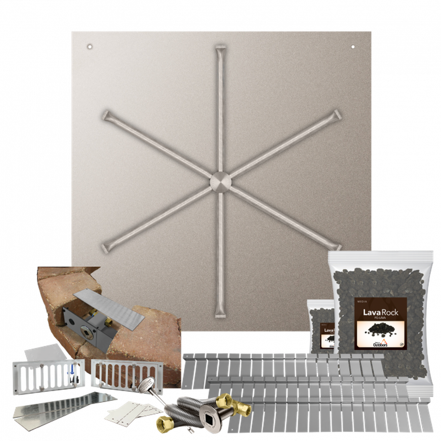 Firegear Stainless Steel Series SRW 34" Square Flat Pan Natural Gas Fire Pit Kit With Match Throw Ignition System