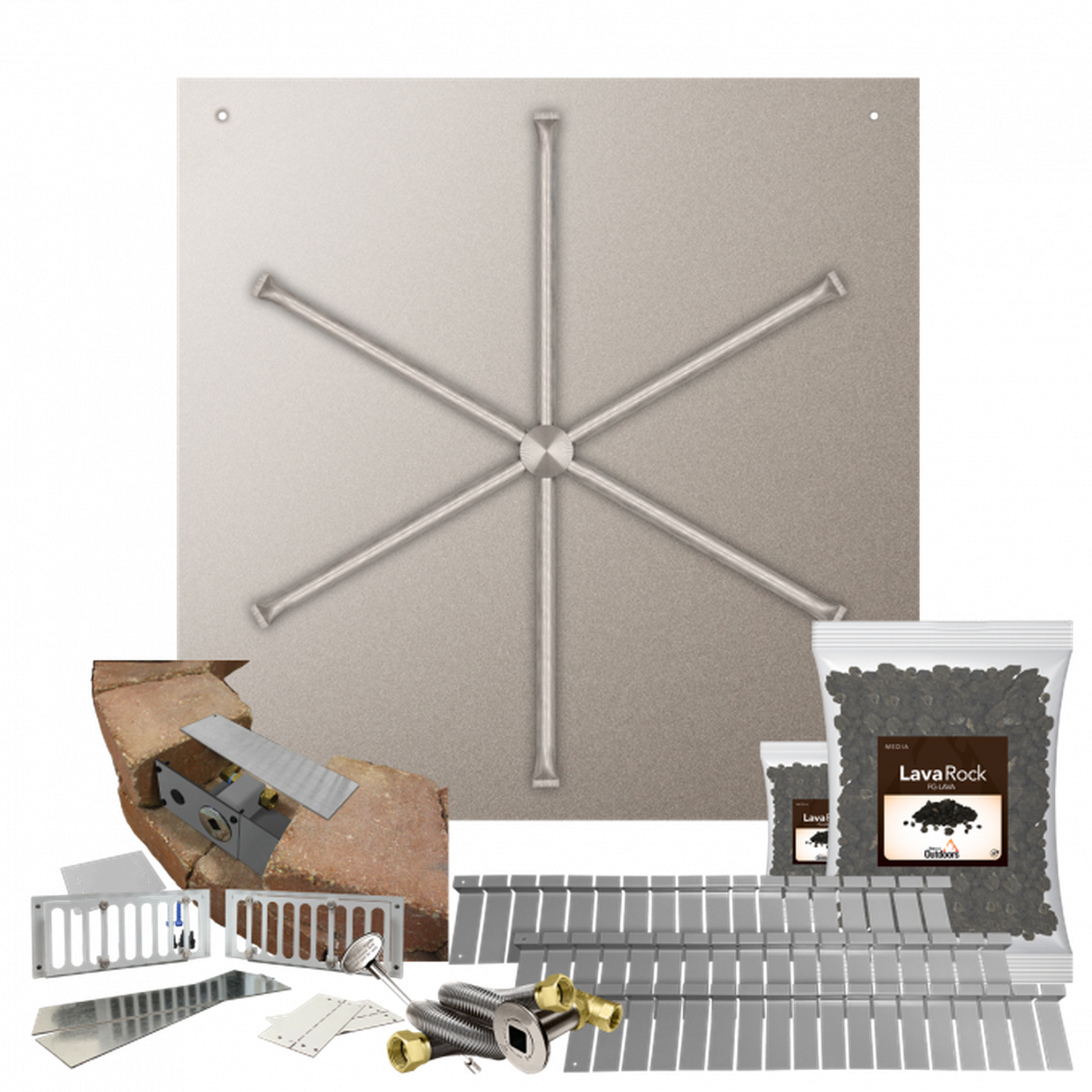 Firegear Stainless Steel Series SRW 34" Square Flat Pan Natural Gas Fire Pit Kit With Match Throw Ignition System