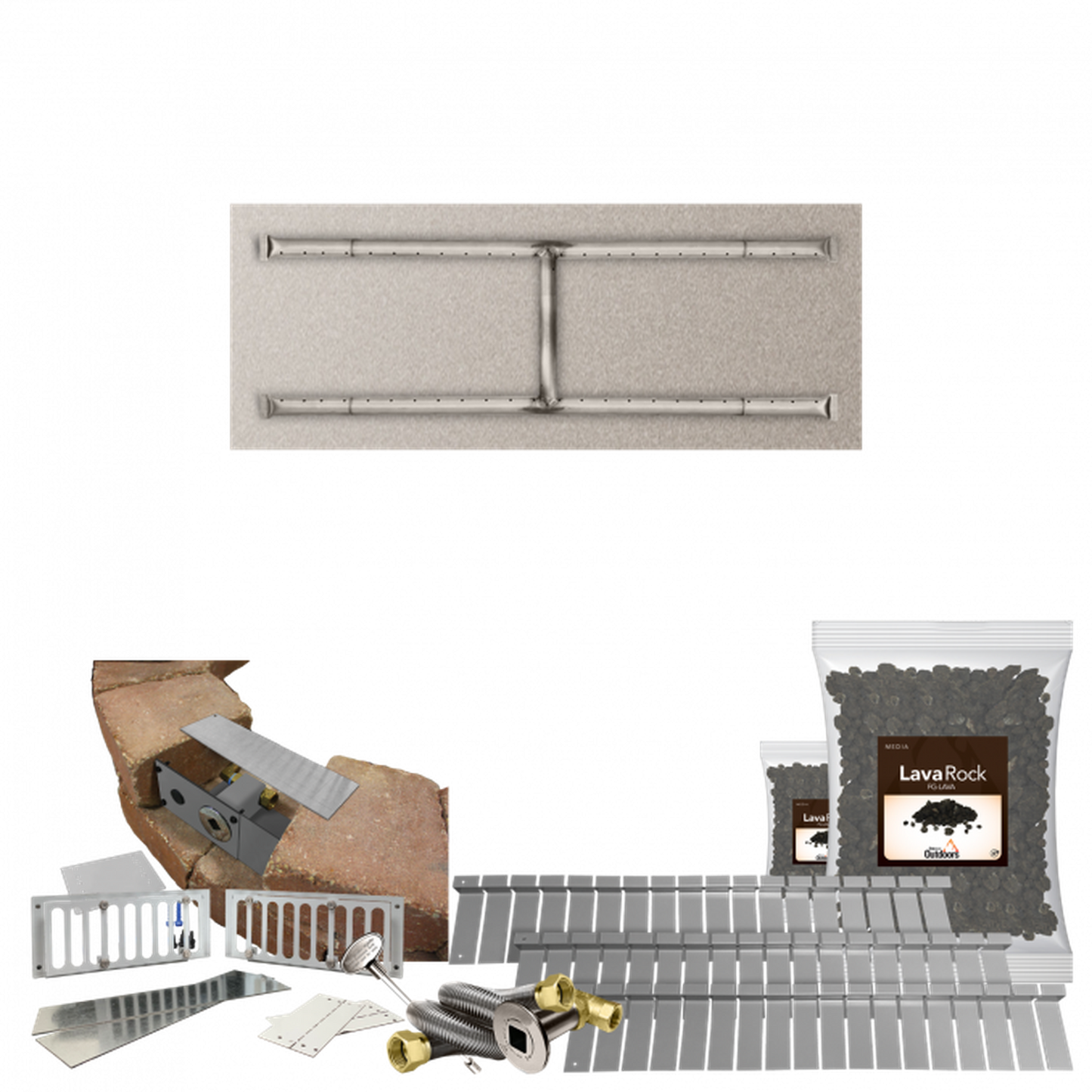 Firegear Stainless Steel Series SRW 36" x 14" Linear H Flat Pan Natural Gas Fire Pit Kit With Match Throw Ignition System