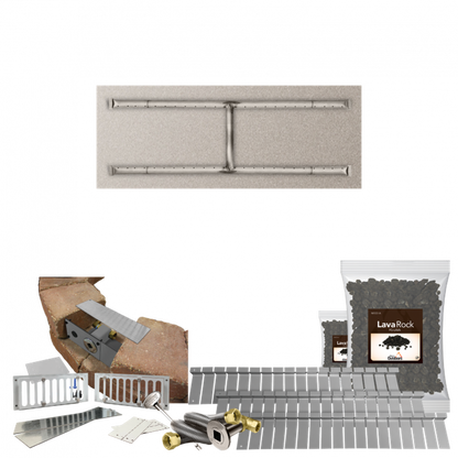 Firegear Stainless Steel Series SRW 36" x 14" Linear H Flat Pan Natural Gas Fire Pit Kit With Match Throw Ignition System