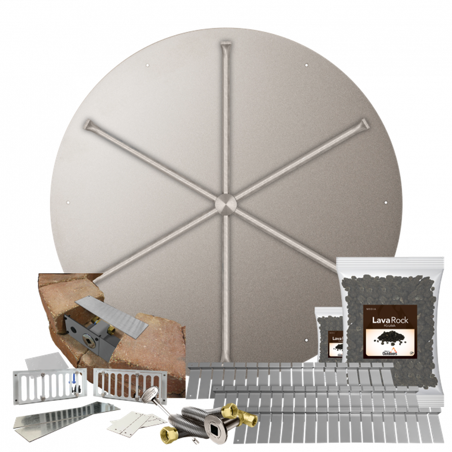 Firegear Stainless Steel Series SRW 39" Round Flat Pan Natural Gas Fire Pit Kit With Match Throw Ignition System