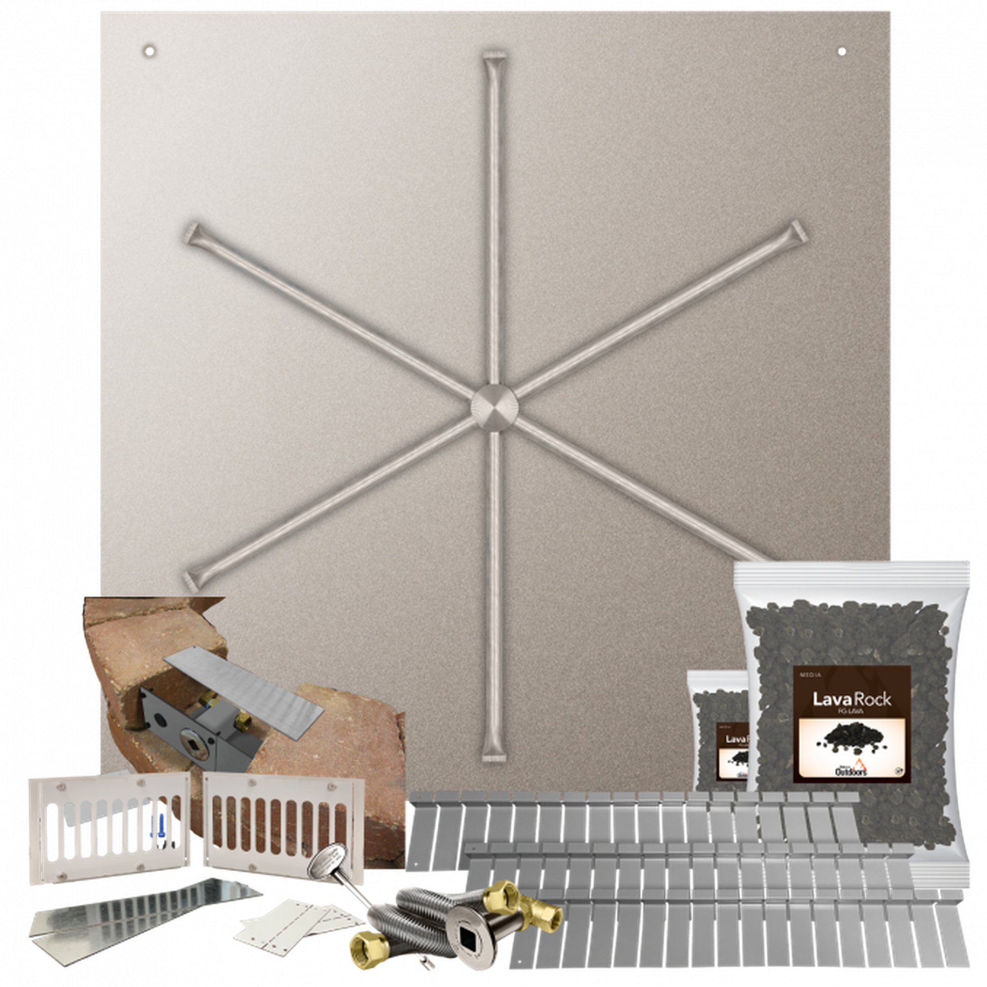 Firegear Stainless Steel Series SRW 40" Square Flat Pan Natural Gas Fire Pit Kit With Match Throw Ignition System