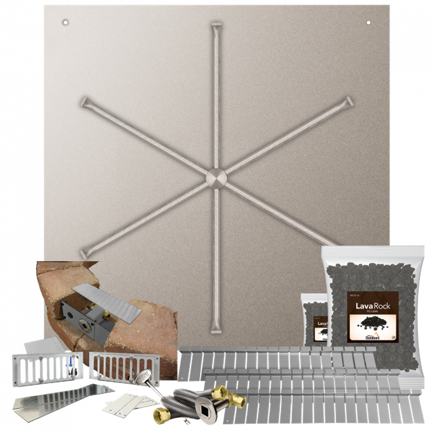 Firegear Stainless Steel Series SRW 40" Square Flat Pan Natural Gas Fire Pit Kit With Match Throw Ignition System