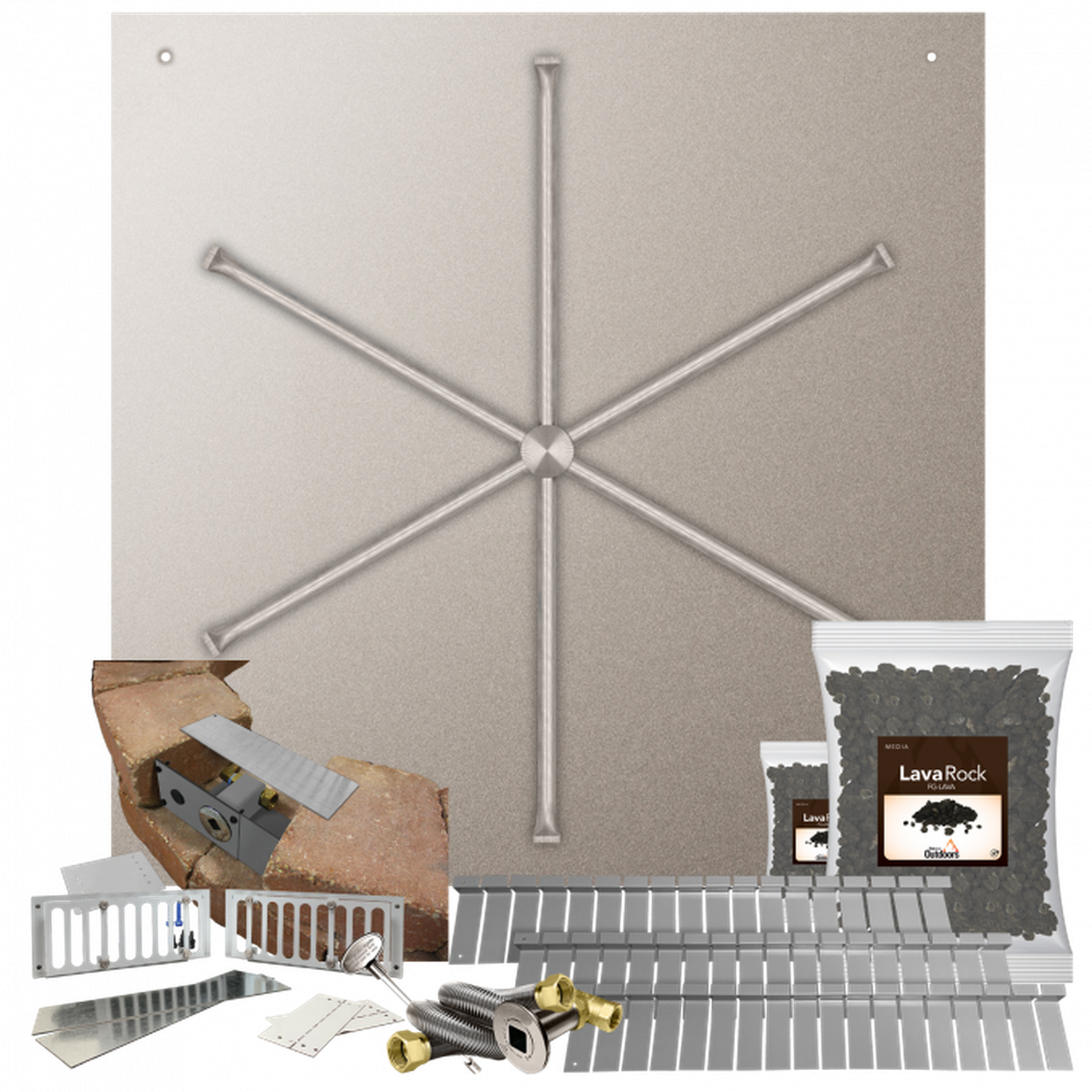 Firegear Stainless Steel Series SRW 40" Square Flat Pan Natural Gas Fire Pit Kit With Match Throw Ignition System