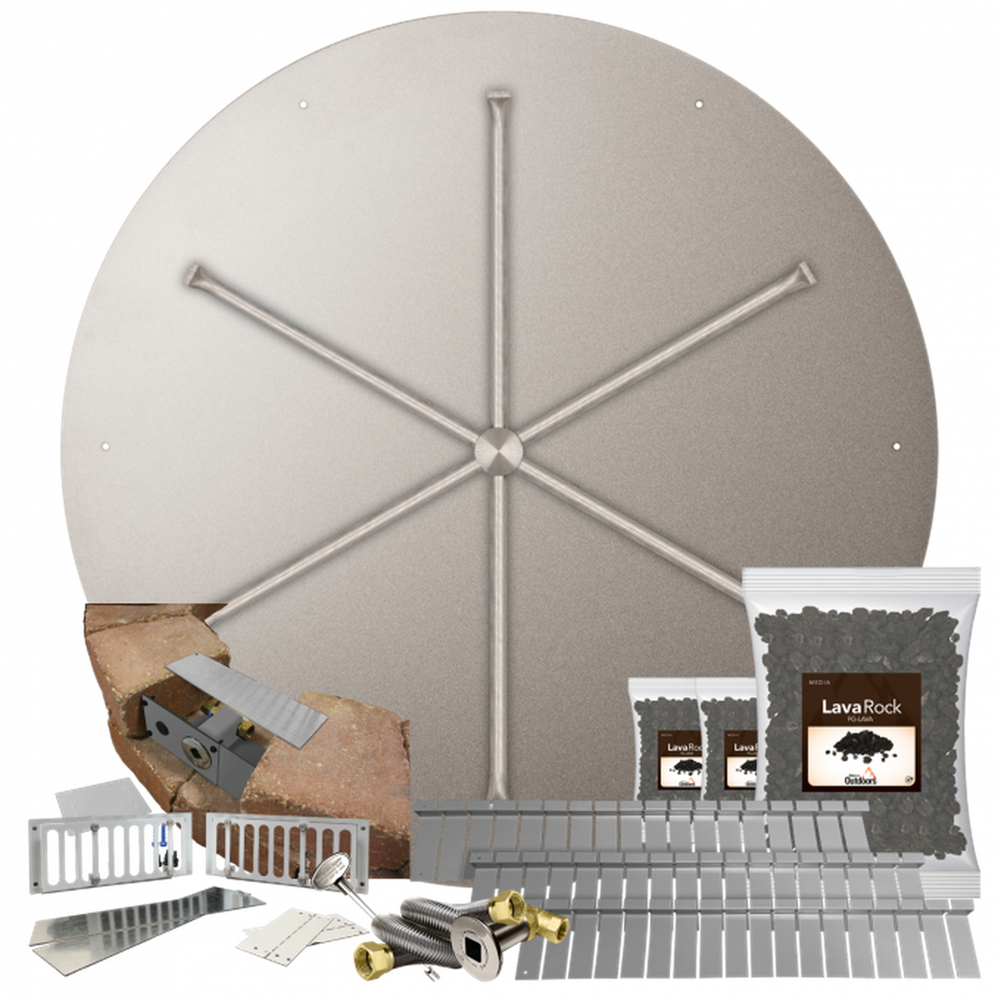 Firegear Stainless Steel Series SRW 44" Round Flat Pan Natural Gas Fire Pit Kit With Match Throw Ignition System