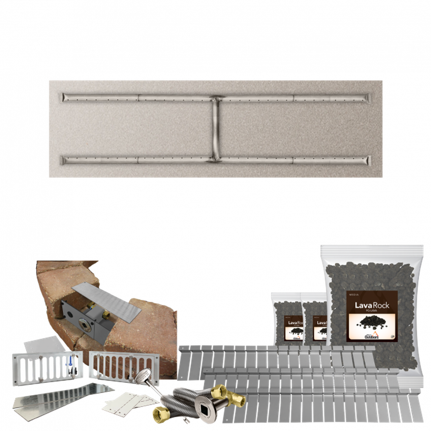 Firegear Stainless Steel Series SRW 48" x 14" Linear H Flat Pan Natural Gas Fire Pit Kit With Match Throw Ignition System