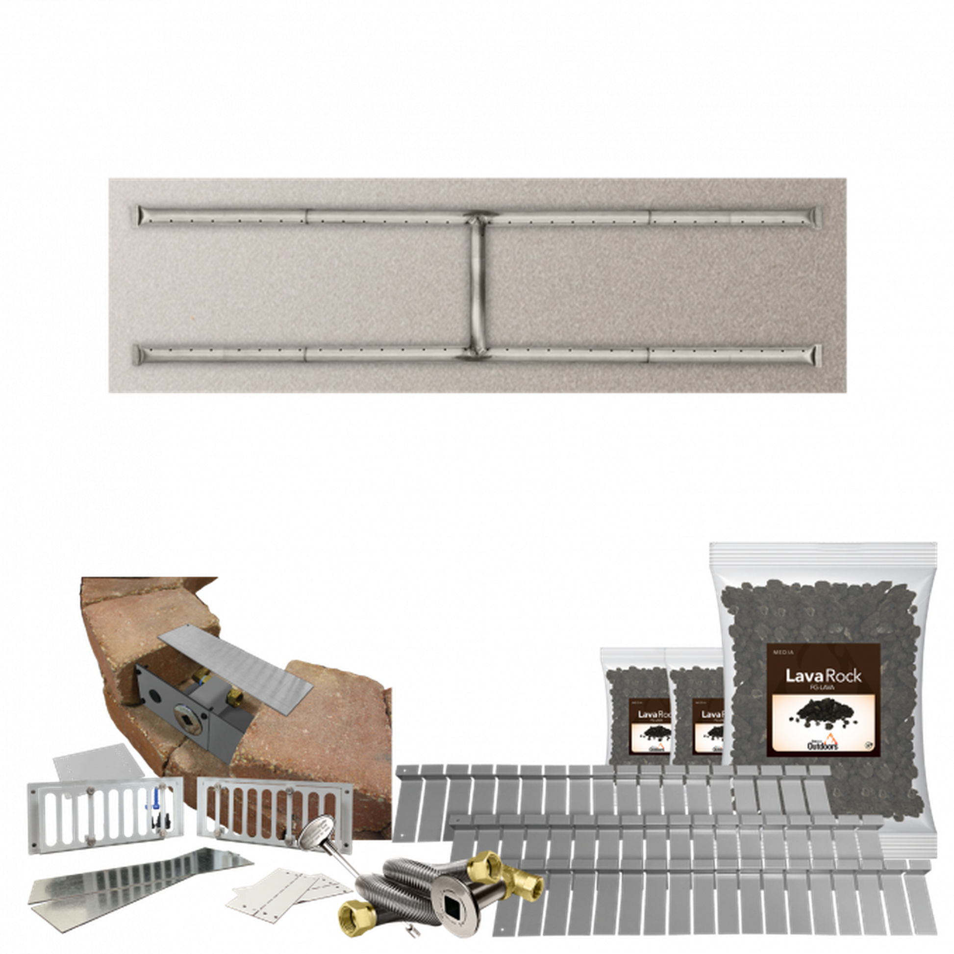 Firegear Stainless Steel Series SRW 48" x 14" Linear H Flat Pan Natural Gas Fire Pit Kit With Match Throw Ignition System