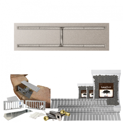 Firegear Stainless Steel Series SRW 48" x 14" Linear H Flat Pan Natural Gas Fire Pit Kit With Match Throw Ignition System