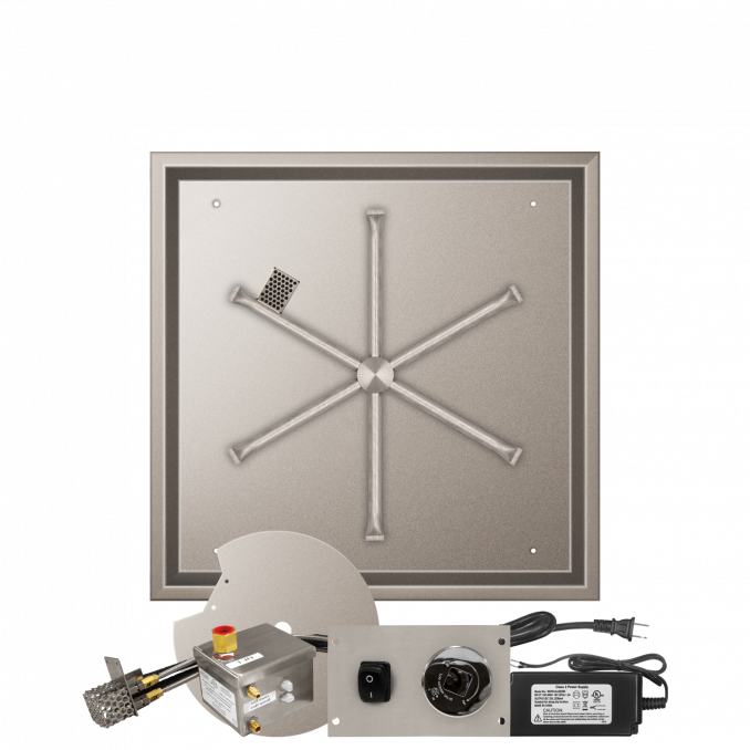 Firegear Stainless Steel Square Drop-In Pan Gas Fire Pit Burner Kit w/ AWS Electronic Ignition System