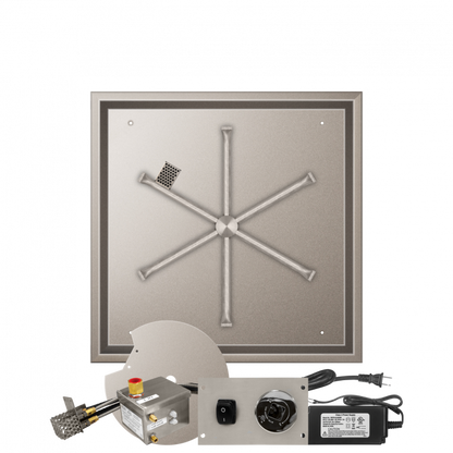 Firegear Stainless Steel Square Drop-In Pan Gas Fire Pit Burner Kit w/ AWS Electronic Ignition System