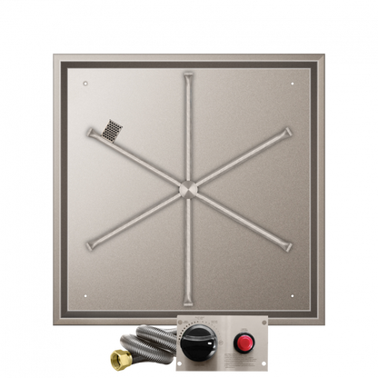 Firegear Stainless Steel Square Drop-In Pan Gas Fire Pit Burner Kit w/ TPSI Ignition System