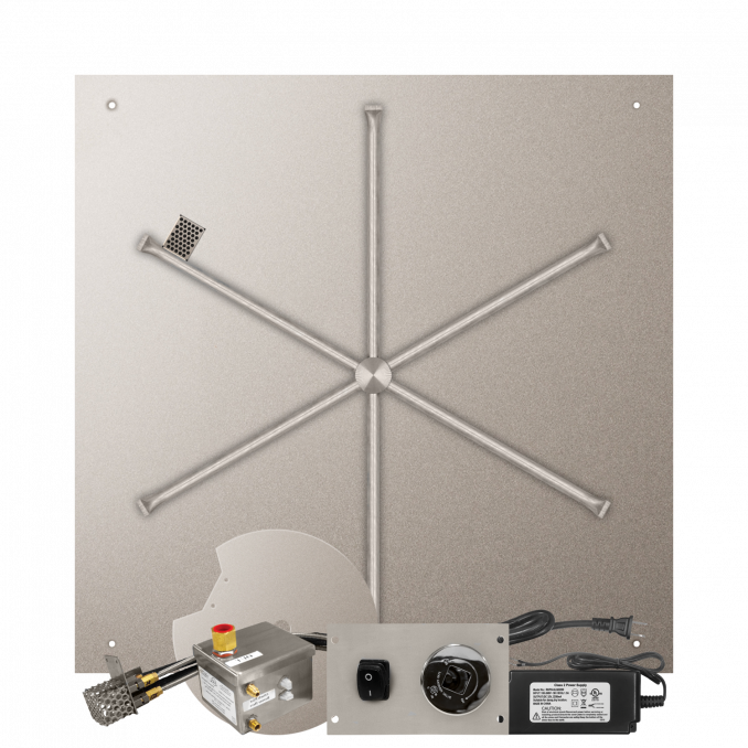 Firegear Stainless Steel Square Flat Pan Gas Fire Pit Burner Kit w/ AWS Electronic Ignition System