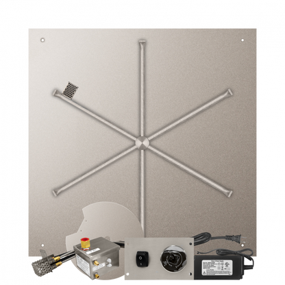 Firegear Stainless Steel Square Flat Pan Gas Fire Pit Burner Kit w/ AWS Electronic Ignition System