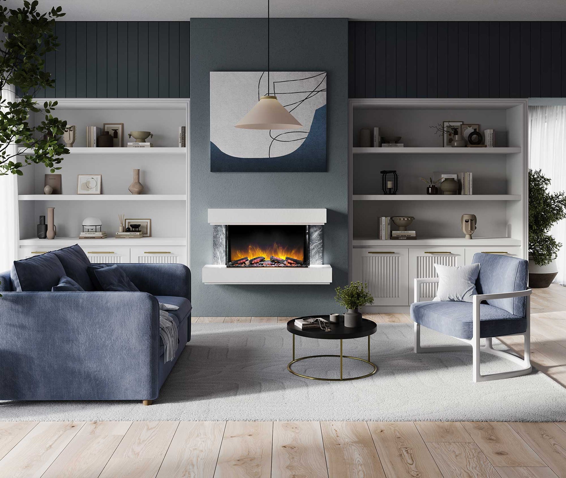 Flamerite Fires Milan Suite 47" Grey Wall Mantel With Slim Line 750S E-FX Electric Fireplace