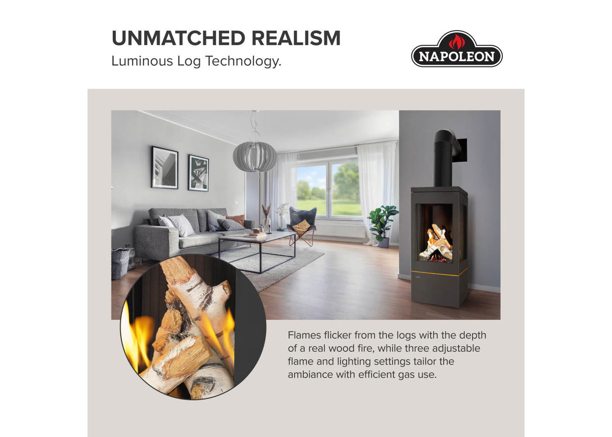 Napoleon Elora Black Direct Vent 3-Sided Natural Gas Hybrid Stove