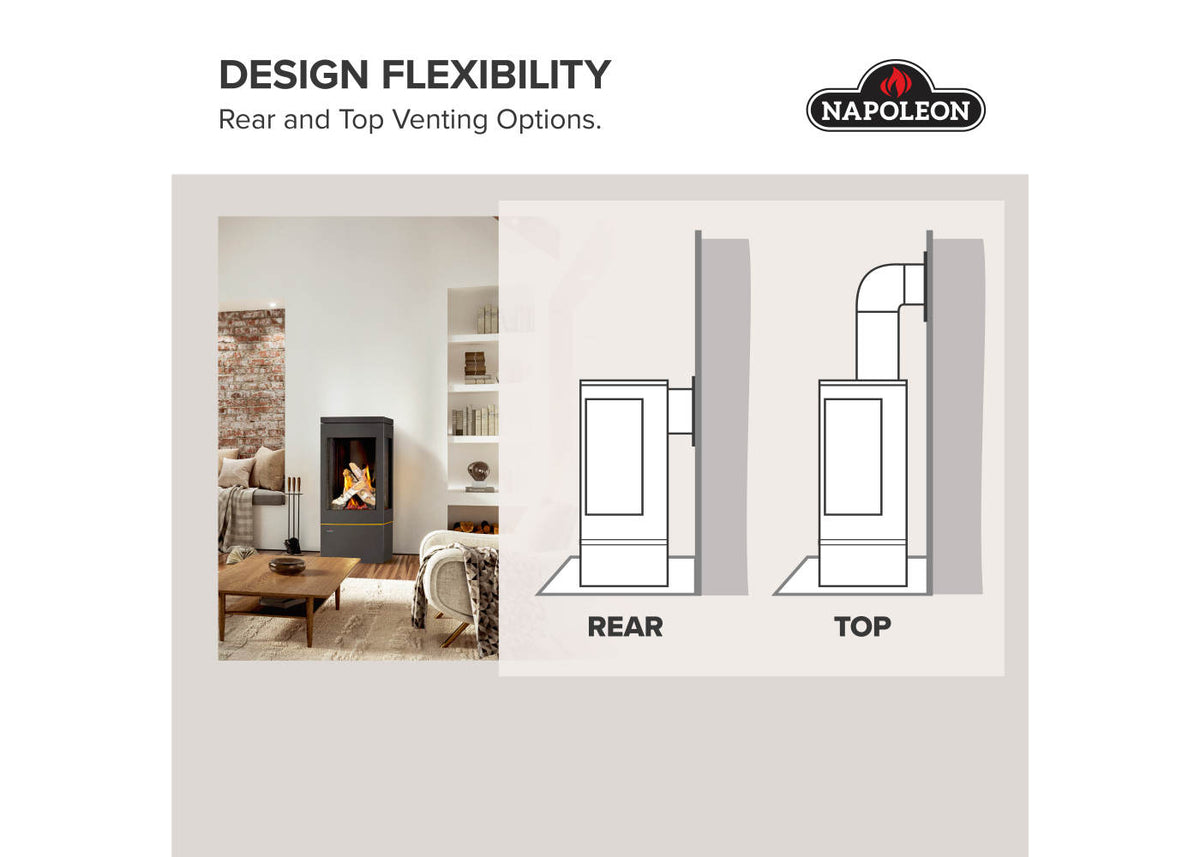 Napoleon Elora Black Direct Vent 3-Sided Natural Gas Hybrid Stove