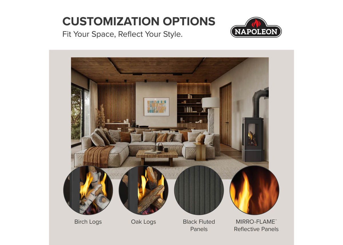 Napoleon Elora Black Direct Vent 3-Sided Natural Gas Hybrid Stove