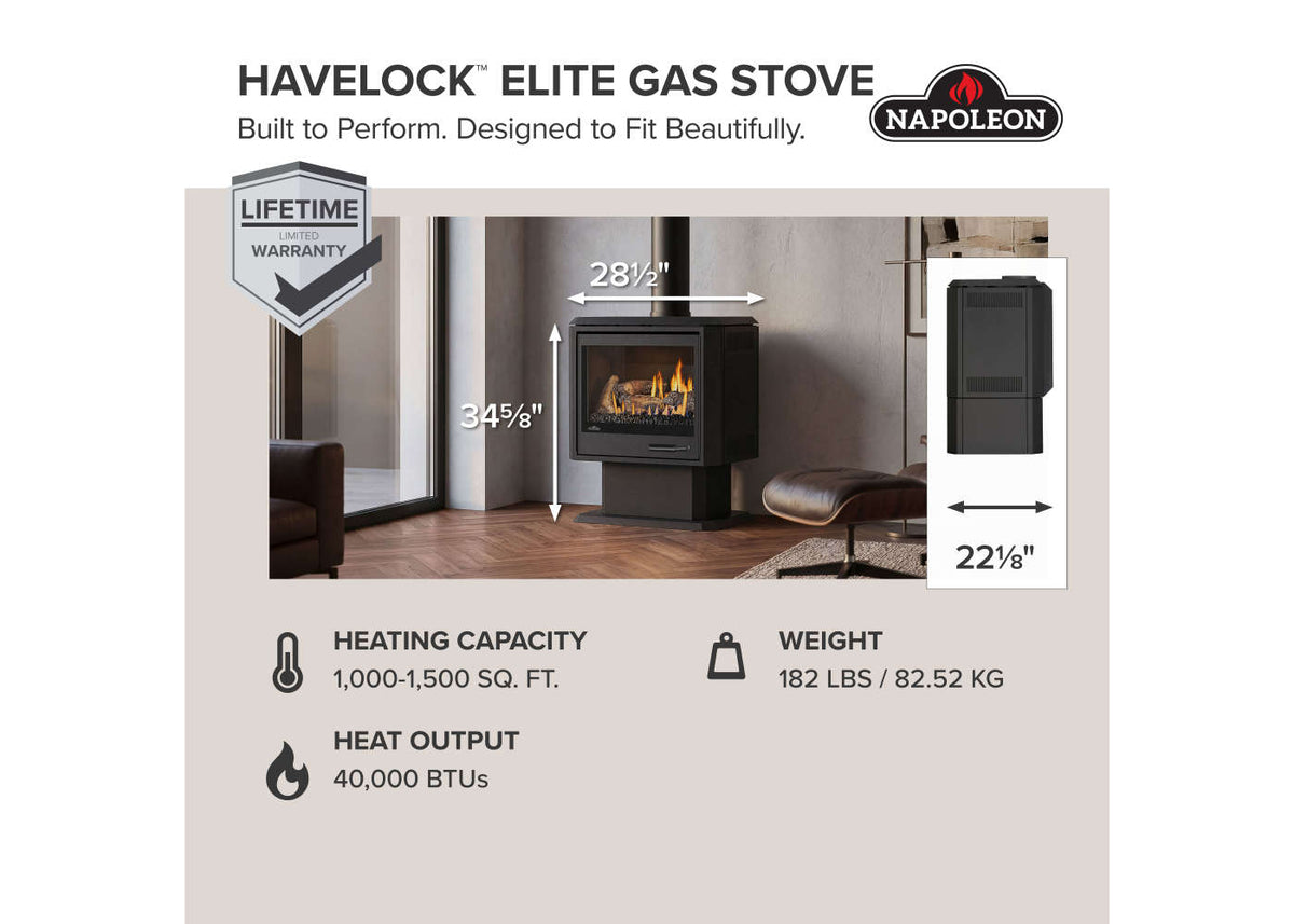Napoleon Havelock Elite 28" Black Direct Vent Natural Gas Stove