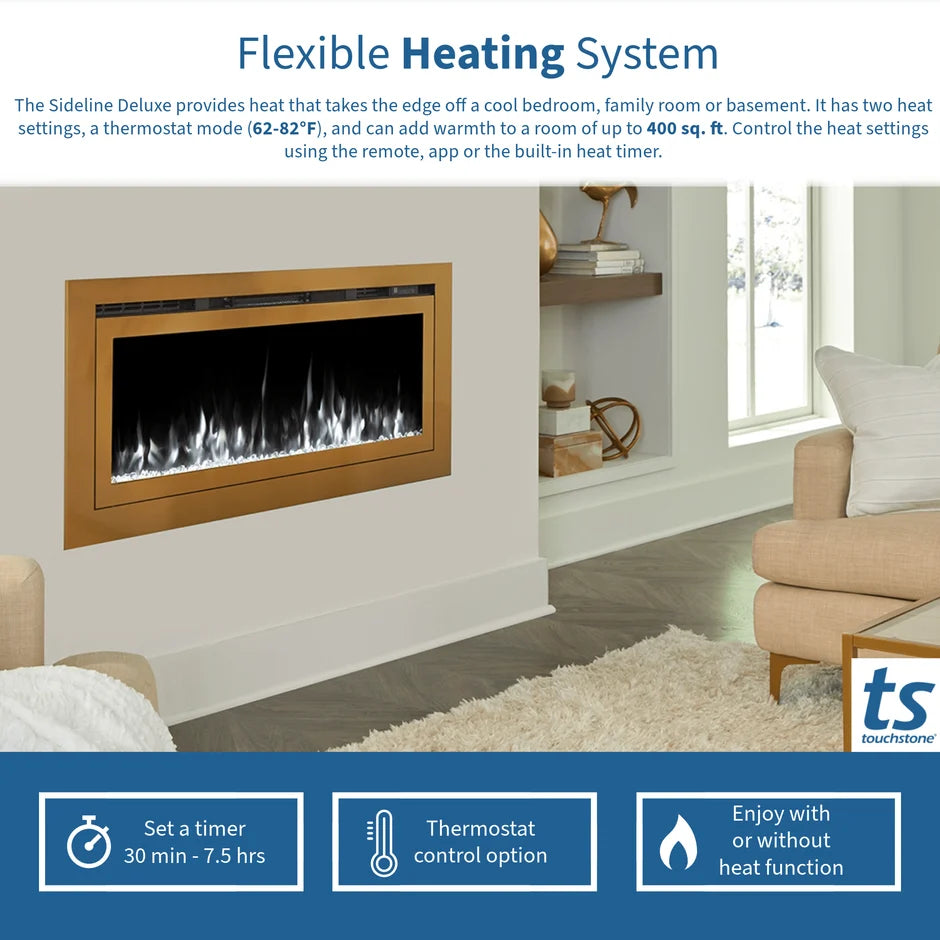 Touchstone Sideline Deluxe 72" Gold Recessed Smart Electric Fireplace