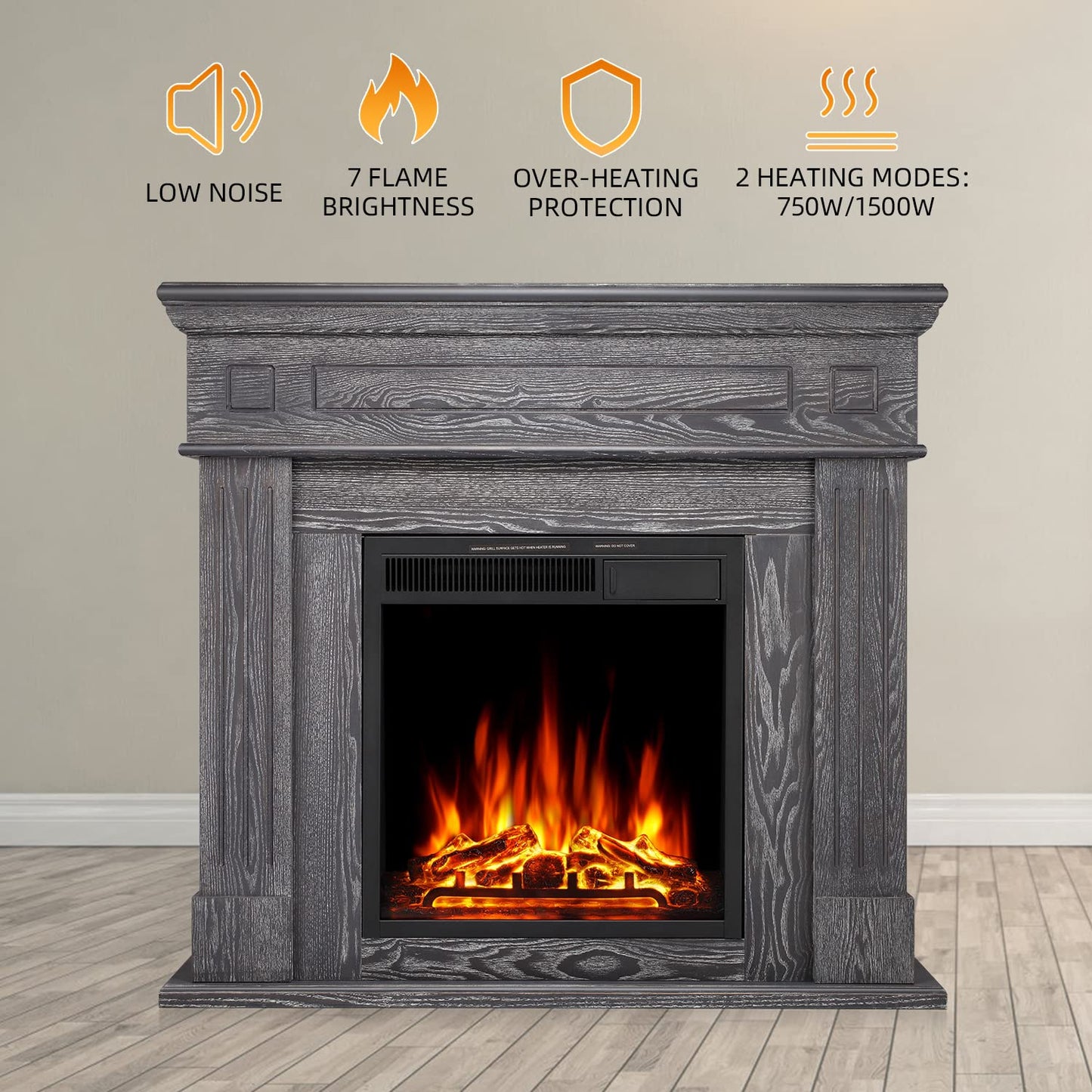 R.W.FLAME 43" Gray Freestanding Wooden Mantel and Electric Fireplace