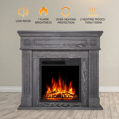 R.W.FLAME 43" Gray Freestanding Wooden Mantel and Electric Fireplace