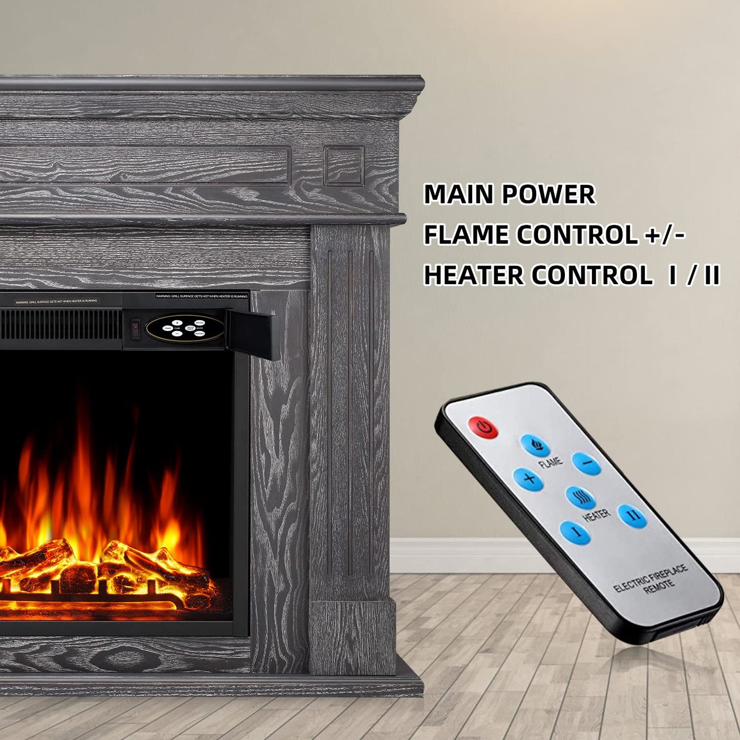 R.W.FLAME 43" Gray Freestanding Wooden Mantel and Electric Fireplace