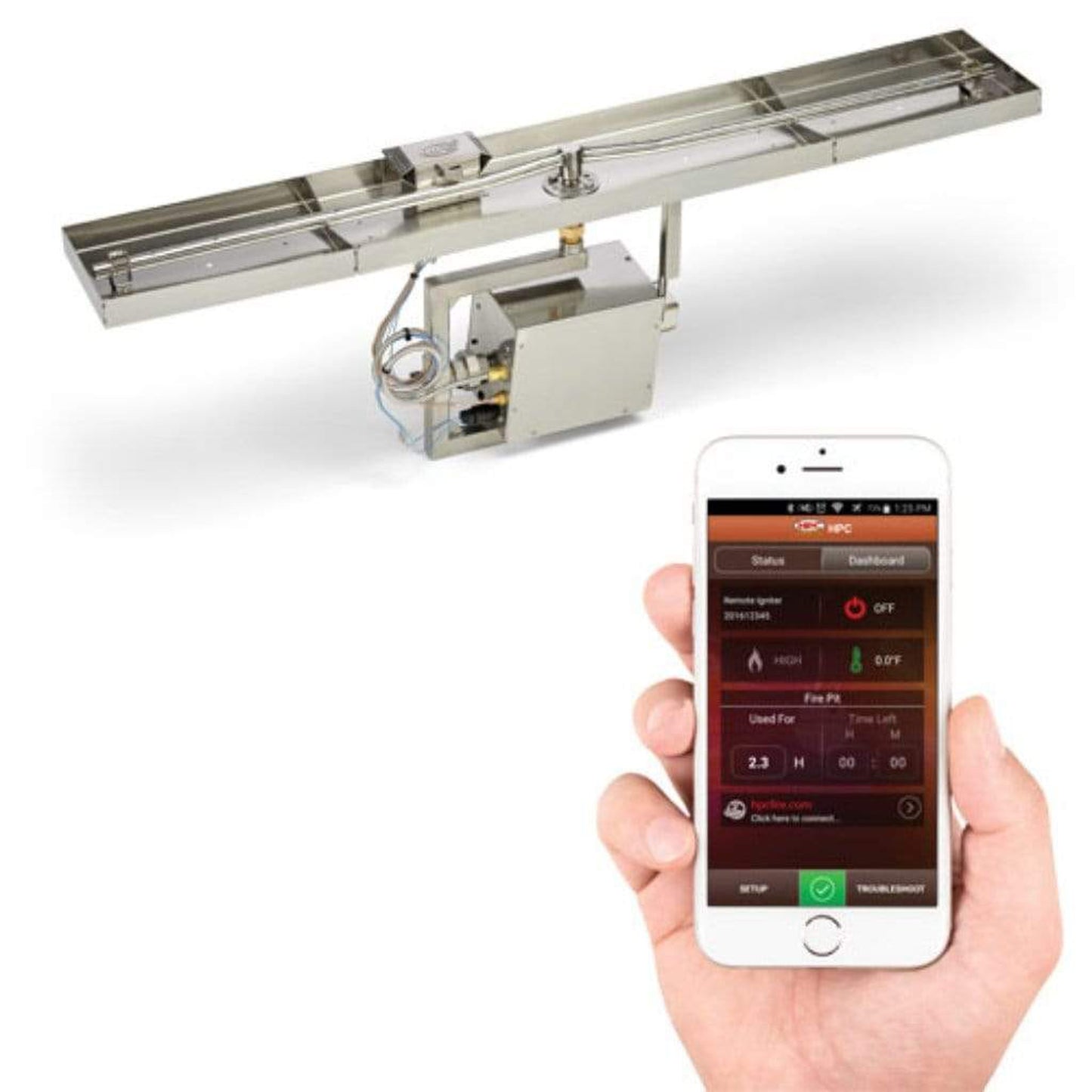 HPC 121" x 8" 120VAC Natural Gas Linear Interlink Pan Standard Fire Pit Insert With On/Off Electronic Ignition