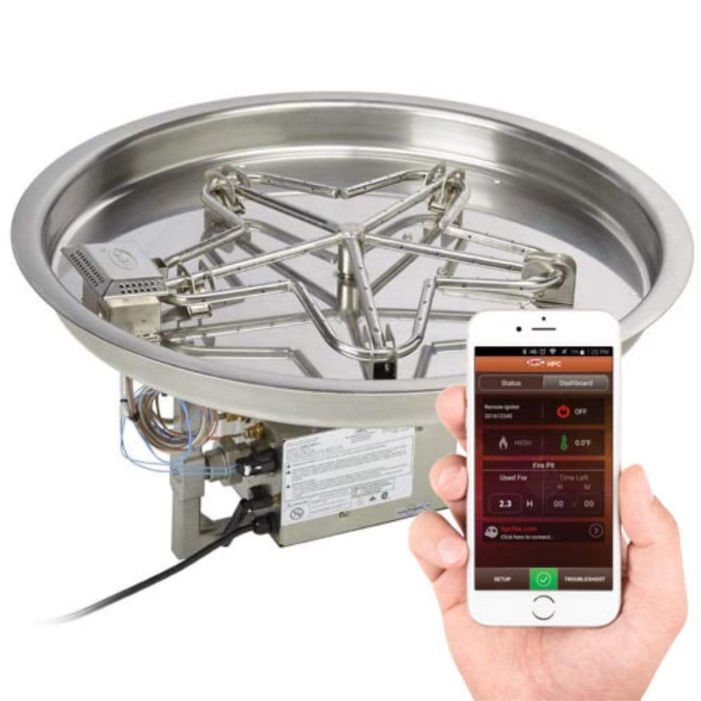 HPC 13" 120V Round Bowl Pan Natural Gas Fire Pit Insert With Hi/Lo Electronic Ignition