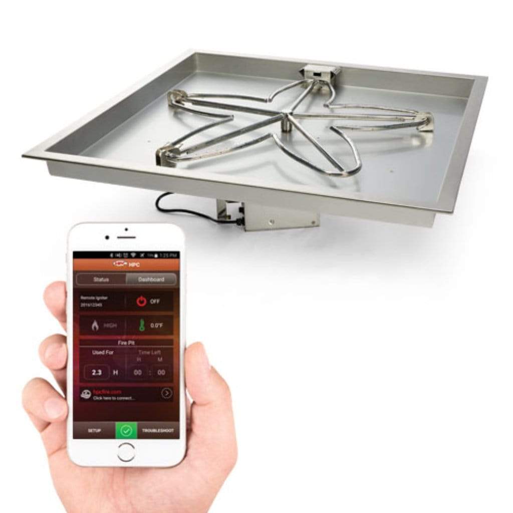 HPC 18" 24VAC Square Bowl Pan Natural Gas Standard Fire Pit Insert With Hi/Lo Electronic Ignition