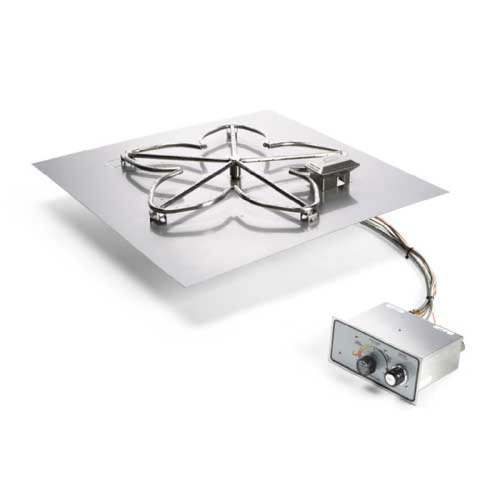HPC 18" Square Flat Pan Natural Gas Torpedo Fire Pit Insert With Push Button Flame Sensing Ignition