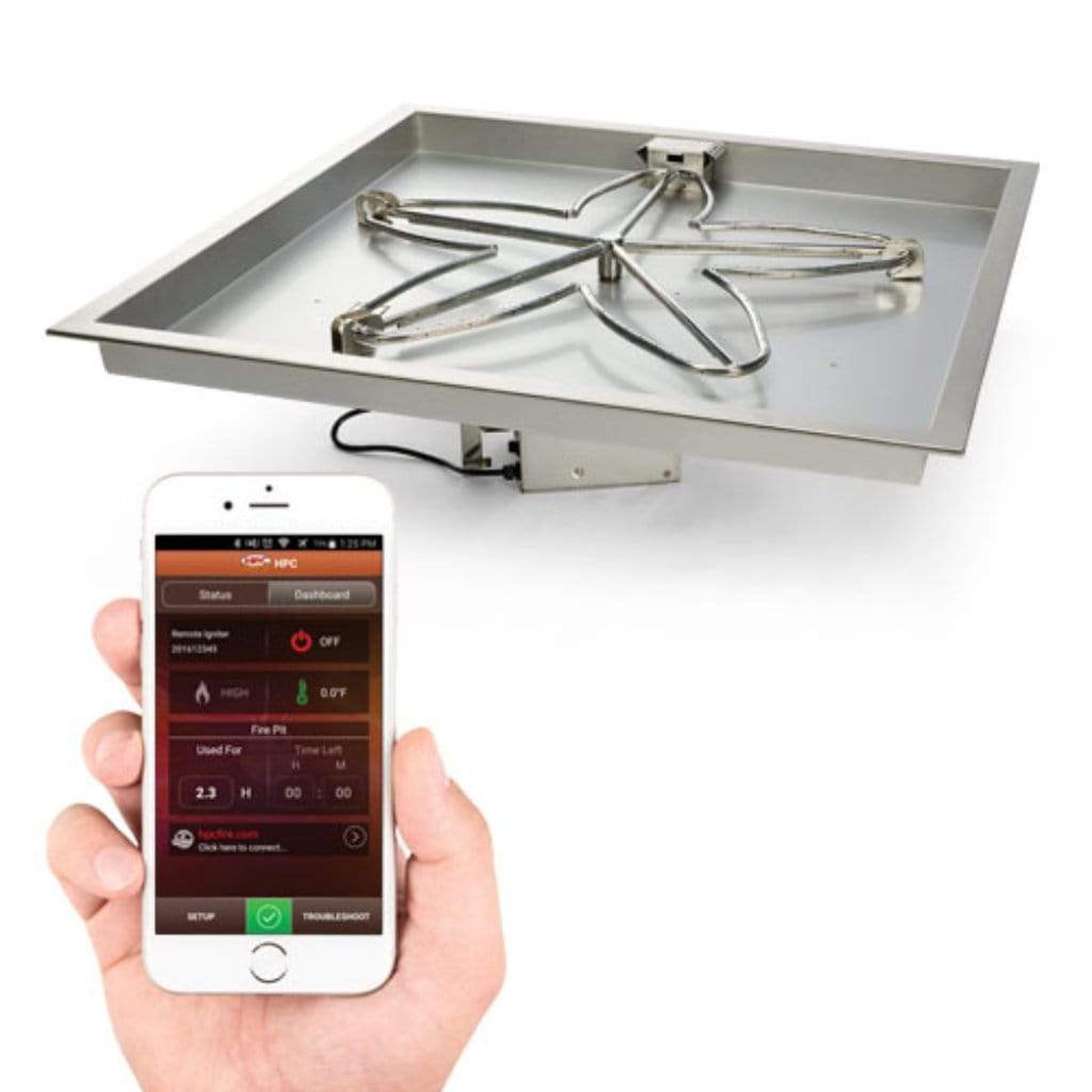 HPC 24" 120VAC Square Bowl Pan Natural Gas Standard Fire Pit Insert With Electronic Ignition