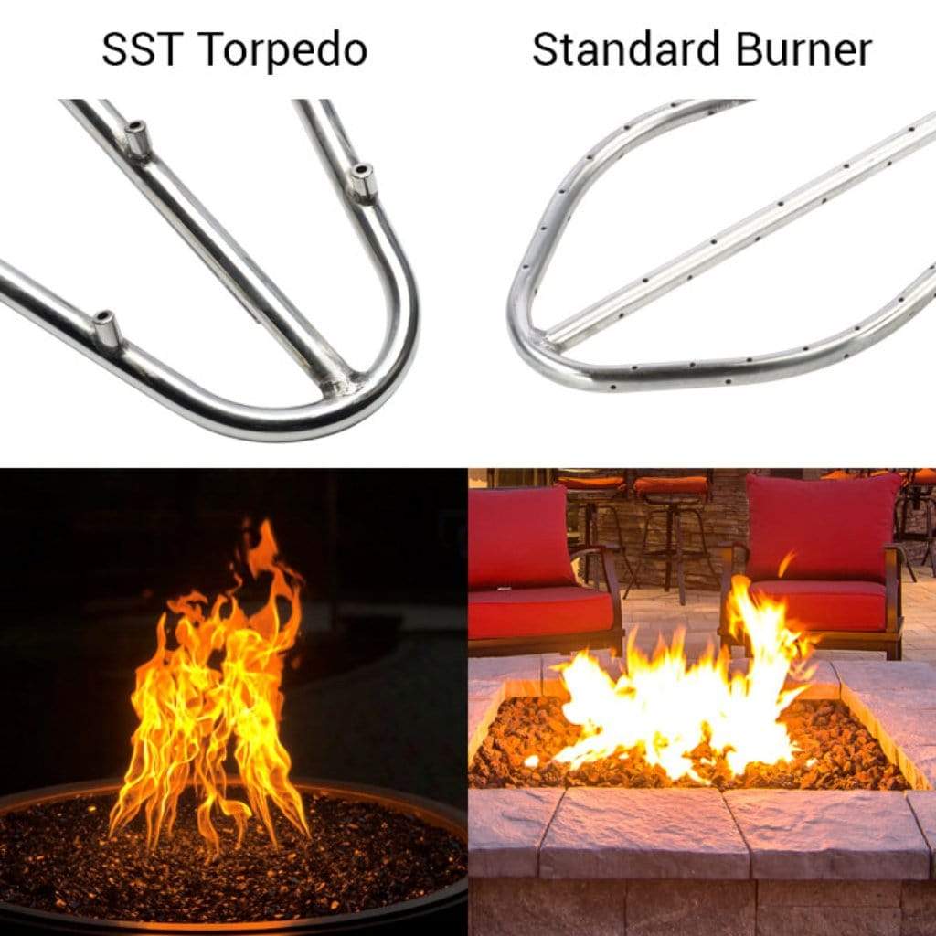 HPC 24" x 12" Rectangle H-Burner Bowl Pan Push Button Flame Sensing Ignition Fire Pit Insert with Small Tank
