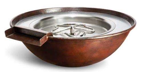 HPC Tempe 31" Hammered Copper Fire & Water Bowl Propane Gas Electronic Ignition (24VAC)